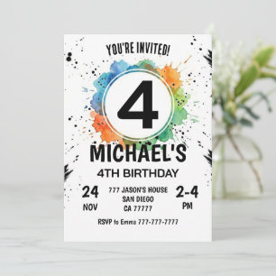 Invitation Garçon éclaboussure aquarelle 4e anniversaire