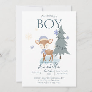 Invitation Garçon Faon de Bébé Hiver Mignon