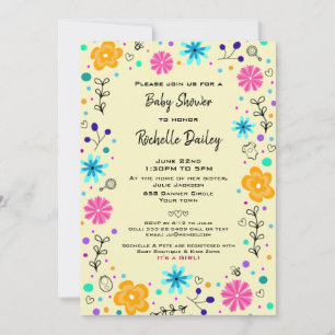 Invitation Garçon fille Floral Jaune mignonne Baby shower Inv