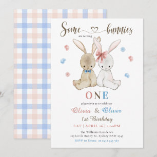 Invitation Garçon Fille Jumeaux Quelques lapins 1er anniversa