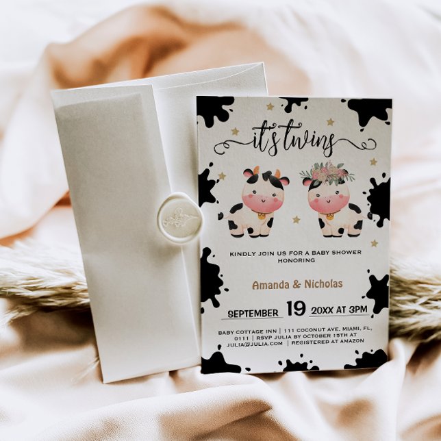Invitation Garçon Fille Jumeaux Vache Saint Baby shower à thè (Créateur téléchargé)
