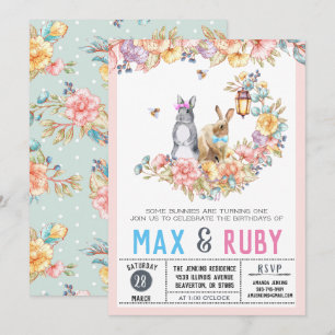 Invitation Garçon & Fille Petit Lapin Printemps Anniversaire