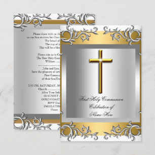 Invitation Garçon Fille Première Sainte Communion Argent Or