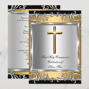 Invitation Garçon Fille Première Sainte Communion Argent Or 2