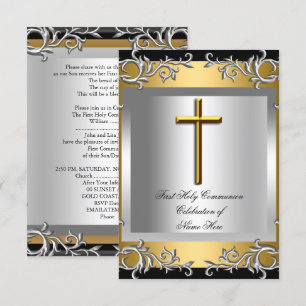 Invitation Garçon Fille Première Sainte Communion Argent Or P