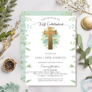 Invitation Garçon/Fille Verdure Green First Communion Invitat