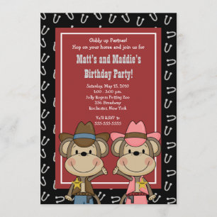 Invitation GARÇON & FILLE Western Cowboy Singe 5x7 Anniversai