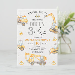 Invitation Garçon Jaune Gris Construction Sale 3e Anniversair