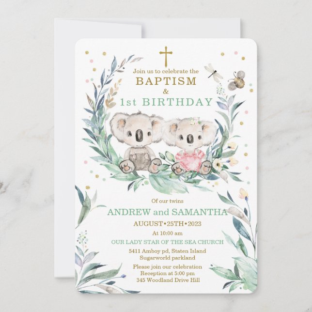 Invitation Garçon Jumelles Baptême et anniversaire (Devant)