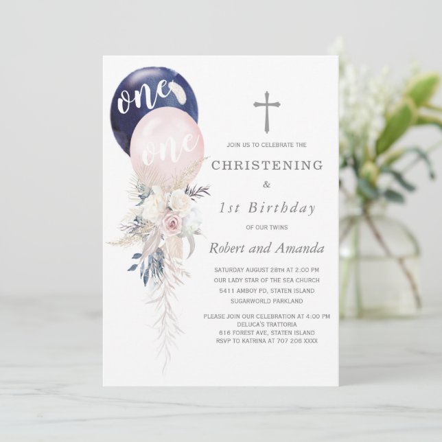 Invitation Garçon Jumelles Christening et premier anniversair (Debout devant)