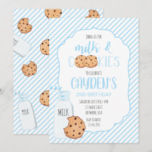 Invitation Garçon Lait et Cookies bleu Anniversaire
