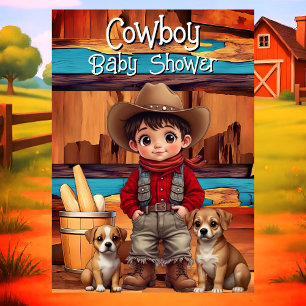 Invitation Garçon Mignon Cowboy Fête de Naissance chiens Roug