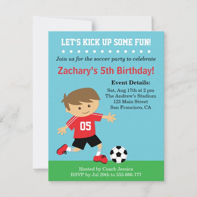 Invitation Garçon mignon du football, fête d'anniversaire (Devant)