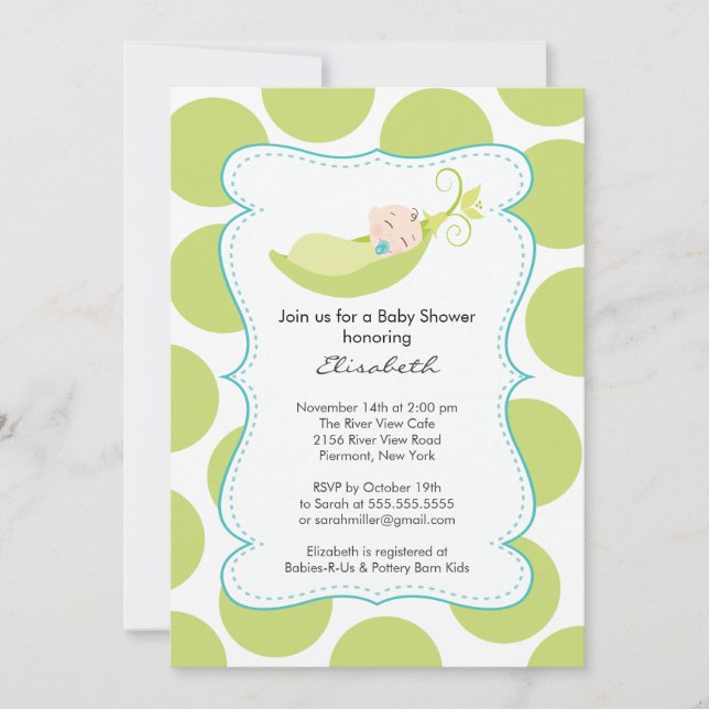 Invitation Garçon Moderne Dans Baby shower Pea Pod (Devant)