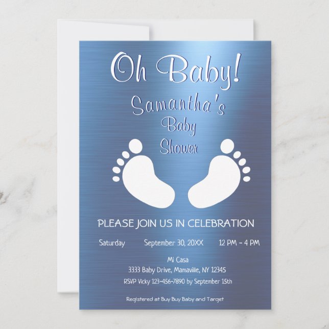 Invitation Garçon moderne Oh Baby shower Pieds bébé pieds (Devant)