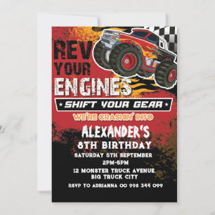 Invitation Garçon Monster Truck Rouge