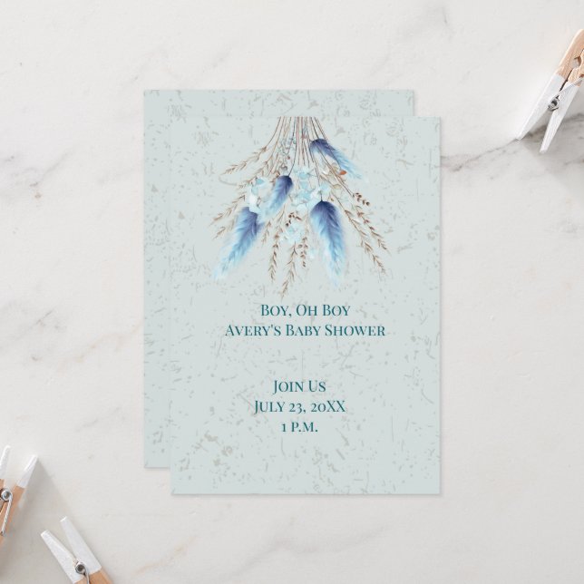 Invitation Garçon Oh Boy Boho Baby shower jumeau (Devant/Arrière en situation)