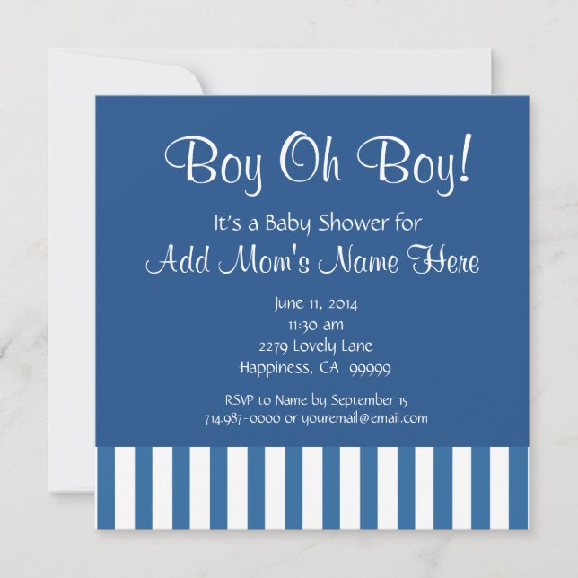 Invitation Garçon Oh garçon avec Baby shower Blue Stripes A01 (Devant)
