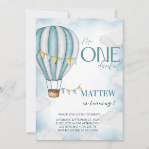 Invitation Garçon ONE derful Hot Air Balloon premier annivers