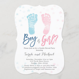 Invitation Garçon ou fille Bébé pieds Révélation de genre
