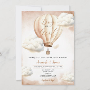 Invitation Garçon ou fille Beige Hot Air Balloon Révélation d