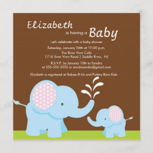 Invitation Garçon ou fille de baby shower d'éléphant de maman