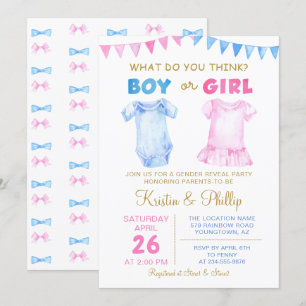 Invitation Garçon ou fille Genre Révéler Baby shower rose ble