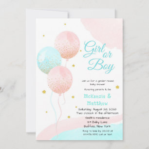 Invitation Garçon ou fille Parties scintillant Ballons bébé G