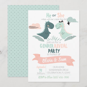 Invitation Garçon ou fille Révéler l'aquarelle Dinosaur
