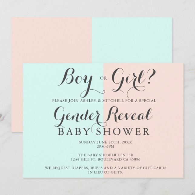 Invitation Garçon ou fille rose bleu baby shower sexe révéler (Devant / Derrière)