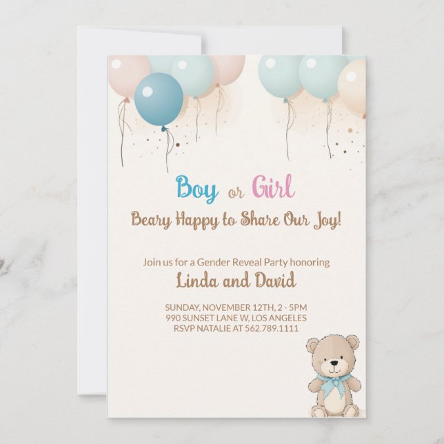 Invitation Garçon ou fille Teddy Ours Genre Reveillez Invitat (Devant)