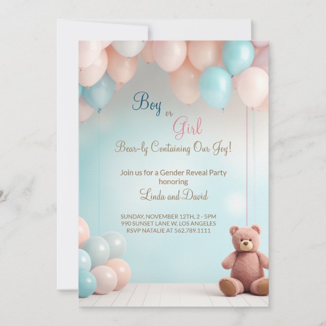 Invitation Garçon ou fille Teddy Ours Genre Reveillez Invitat (Devant)