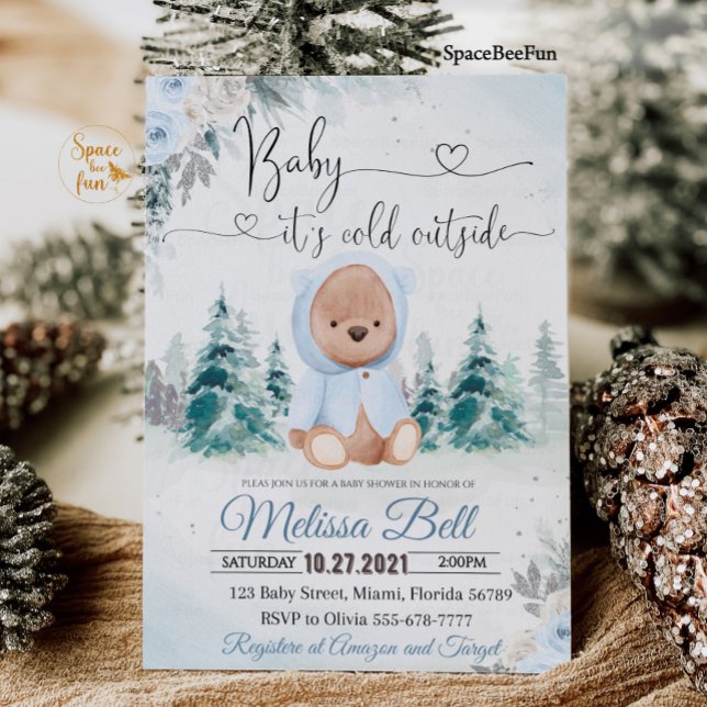 Invitation Garçon ours d'hiver Il fait froid dehors Invitatio (Créateur téléchargé)