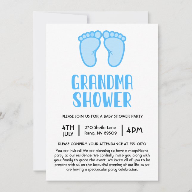 Invitation Garçon pieds première fois grand-mère Baby shower (Devant)