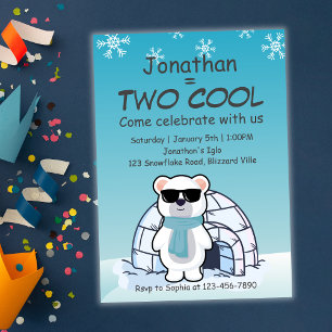 Invitation Garçon pour son 2e anniversaire, ours polaire Two