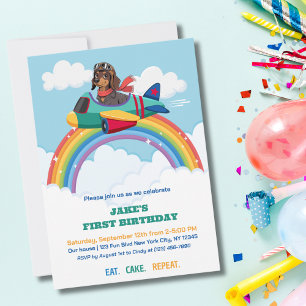 Invitation Garçon Premier Anniversaire Chien Pilote Avion Nua