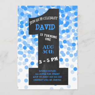 Invitation Garçon Premier Anniversaire Confetti Moderne Chalk