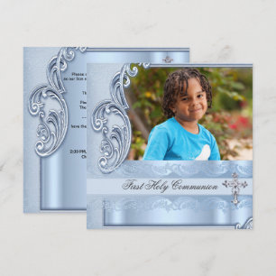Invitation Garçon Première Sainte Communion Bleu Photo Confir