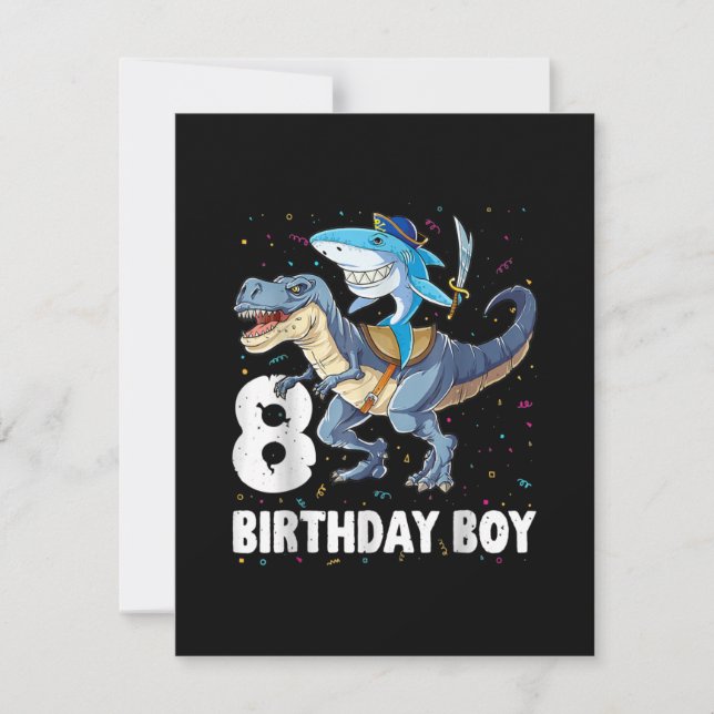 Invitation Garçon requin dinosaure pirate 8 ans, anniversaire (Devant)