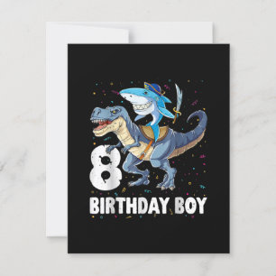 Invitation Garçon requin dinosaure pirate 8 ans, anniversaire