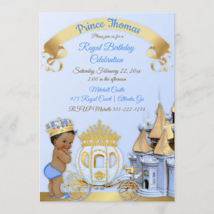 Invitation Garçon royal de prince Castle Carriage Blue Gold