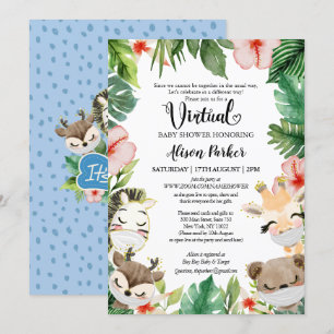 Invitation Garçon Safari Animaux Jungle Verdure Douche virtue