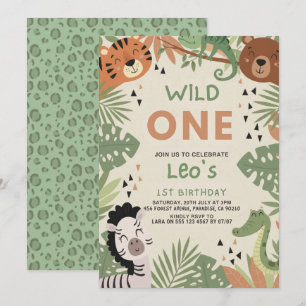 Invitation Garçon Safari Rustique Verdure Bête Sauvage 1er An