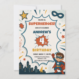 Invitation Garçon Super-héros de Bande Dessinée Anniversaire 