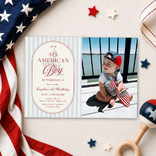 Invitation Garçon tout américain Photo d'anniversaire 4 juill