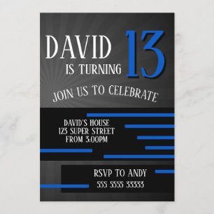 Invitation Garçon Tween Ado Anniversaire Moderne Simple Bleu