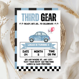 Invitation Garçon voiture de course Third Gear 3ème anniversa