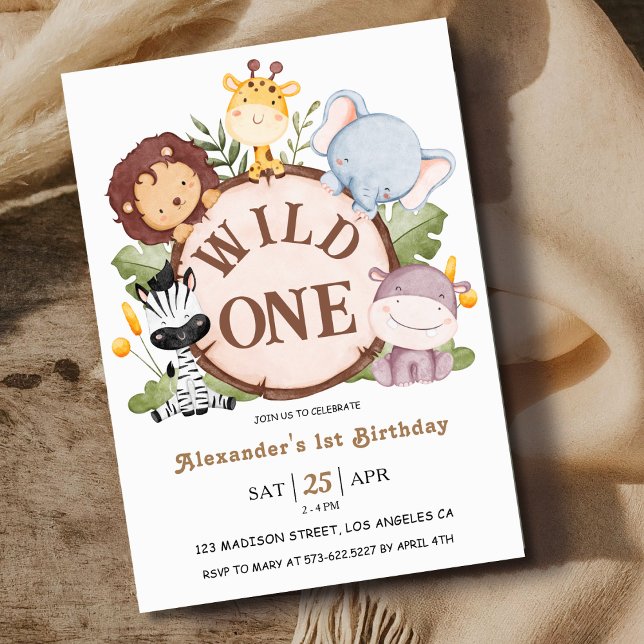 Invitation Garçon Wild ONE 1er anniversaire mignon Safari Ani (Créateur téléchargé)