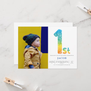Invitation Garçons 1er anniversaire Orange Yellow Blue Photo