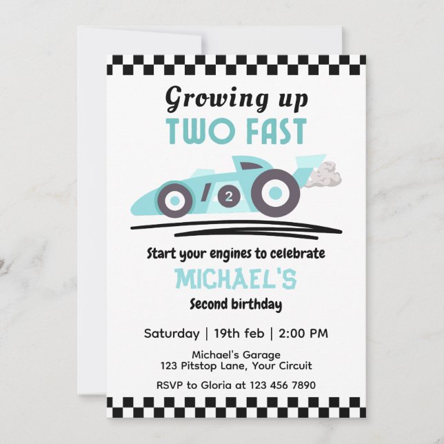 Invitation Garçons 2e anniversaire Grossissant deux voitures  (Devant)